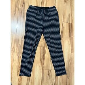 Betabrand XL Long Yoga Dress Pant Blue Geometric Pattern Straight Leg Zip Pocket